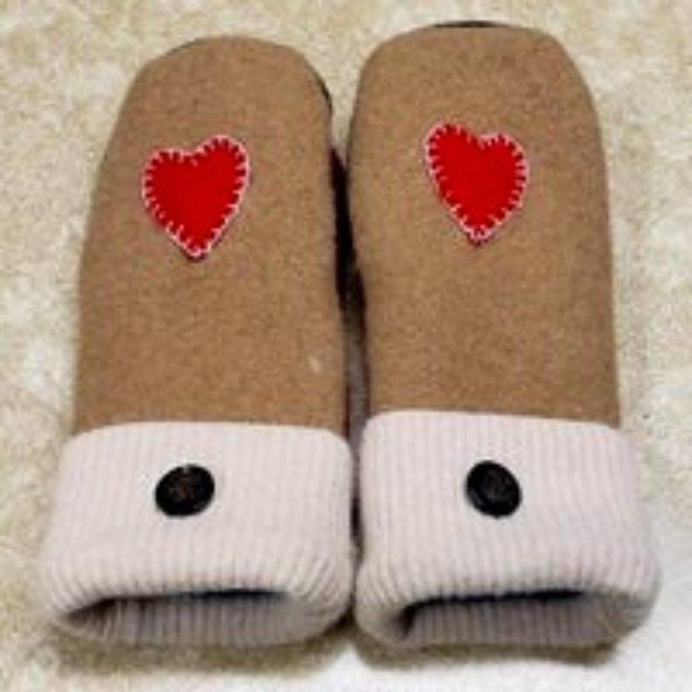 Upcycled wool mittens fleece lined
